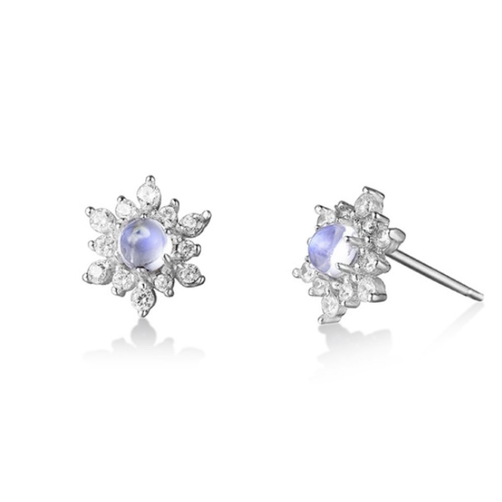 Sterling Silver Genuine Rainbow Moonstone Earrings - Picture 3 of 4